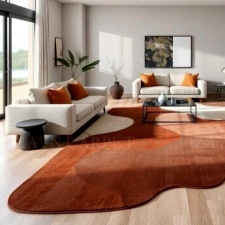 Handcrafted Earth Brown Abstract Modern Living Rug